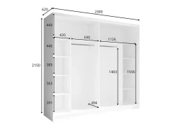 Conjunto Completo de Quarto VELTIS - Cama 180x200 com LED e base + guarda-roupa + cômoda + mesas de cabeceira – Freixo preto