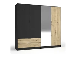 Conjunto Completo de Quarto MELODY - Cama Baú 160x200, Guarda-Roupa 4 Portas com Espelho, Cômoda e Mesas de Cabeceira