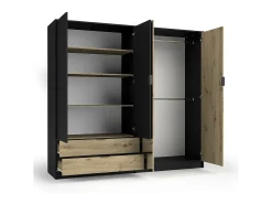 Conjunto Completo de Quarto MELODY - Cama Baú 160x200, Guarda-Roupa 4 Portas com Espelho, Cômoda e Mesas de Cabeceira