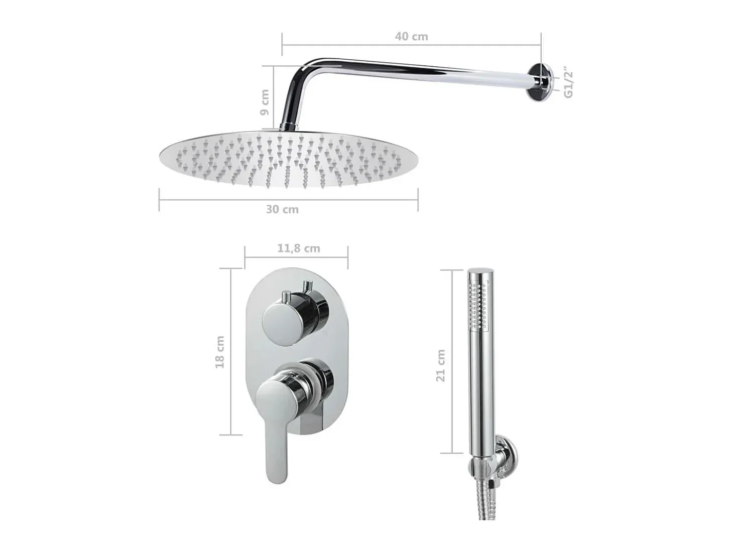 Conjunto completo de sistema de chuveiro com chuveiro em aço inoxidável prateado 02_0003104