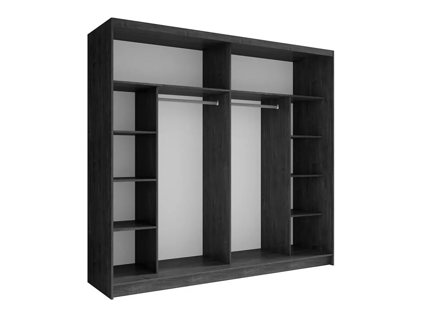 Conjunto Completo VELTIS – Cama 180x200 com LED e estrado + guarda-roupa + cômoda + mesinhas de cabeceira – Freixo preto