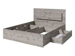 Conjunto Completo VELTIS – Cama 160x200 LED com estrado + guarda-roupa + cômoda + mesinhas de cabeceira – Carvalho Wellington