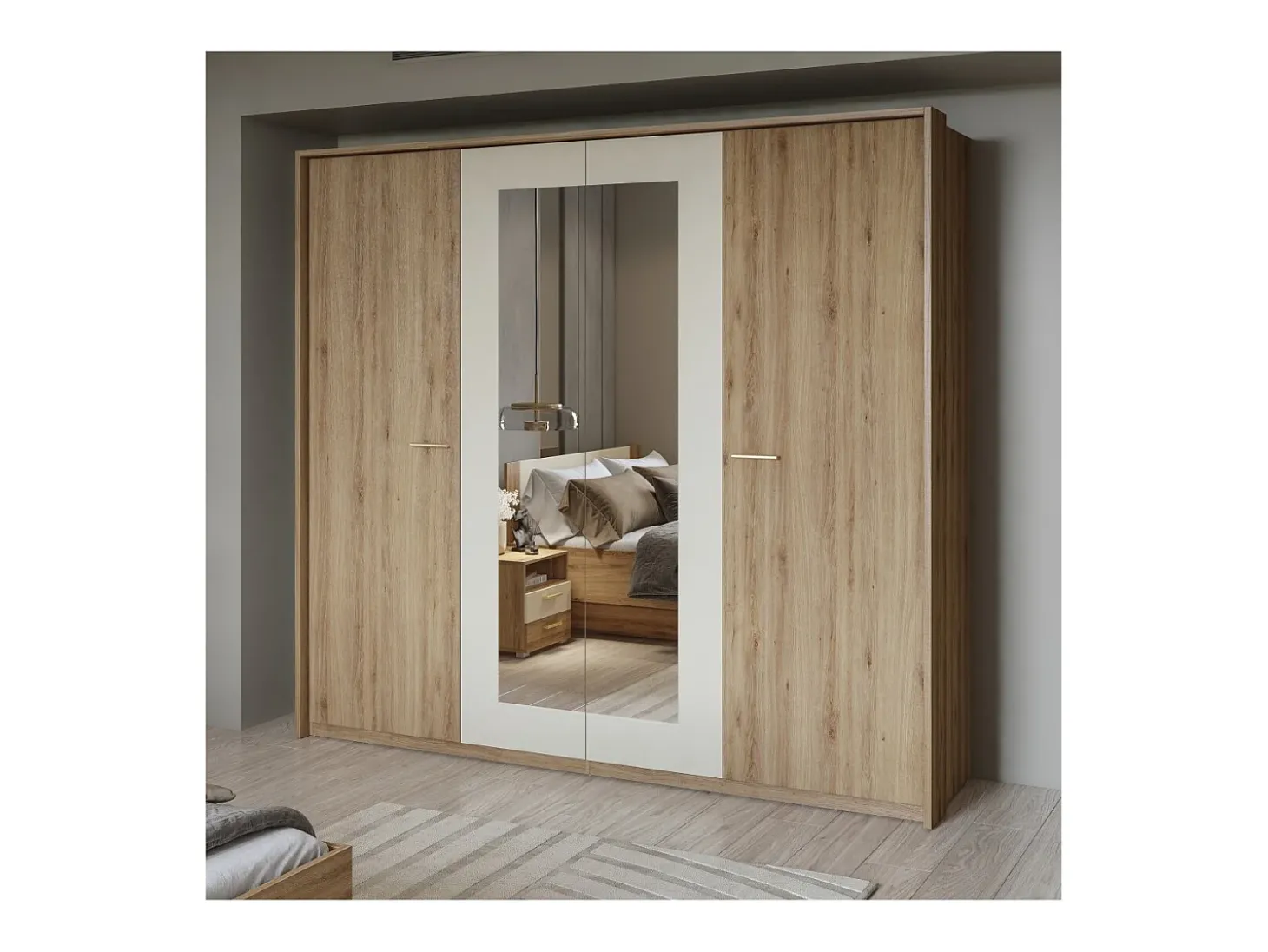 Conjunto Completo VERTIGO – Cama baú 160x200, 2 mesas de cabeceira, armário 4 portas + contorno design
