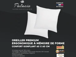 Conjunto de 2 almofadas memória de forma em percal 91 fios/cm² 750 g 60 x 60 cm - AUXENCE