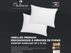 Conjunto de 2 almofadas memória de forma em percal 91 fios/cm² 750 g 50 x 70 cm - AUXENCE