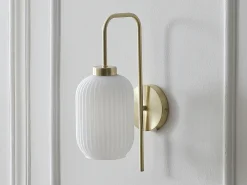 Conjunto de 2 apliques de parede, latão escovado e vidro branco - C. 25 x A. 41 cm - Dourado - LOUXOR