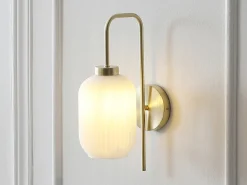 Conjunto de 2 apliques de parede, latão escovado e vidro branco - C. 25 x A. 41 cm - Dourado - LOUXOR