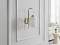 Conjunto de 2 apliques de parede, latão escovado e vidro branco - C. 25 x A. 41 cm - Dourado - LOUXOR