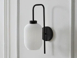 Conjunto de 2 apliques de parede de parede em metal e vidro texturizado branco - C.25 x A.41 cm - Preto - LOUXOR