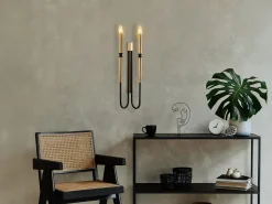 Conjunto de 2 apliques estilo castiçal em metal - Dourado e preto - A. 58 cm - OVYLA