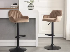 Conjunto de 2 bancos altos veludo e metal preto, altura ajustável, bege - ELEANA