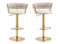 Conjunto de 2 bancos altos giratórios 360° - 54 x 46 x 78/97 - altura ajustável com encosto - veludo - marfim