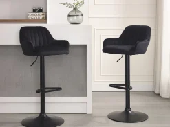 Conjunto de 2 bancos altos veludo e metal, altura ajustável, preto - ELEANA