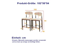 Conjunto de 2 bancos de bar, com 94 cm de altura - Estrutura em metal castanho e dourado - Tecido bege
