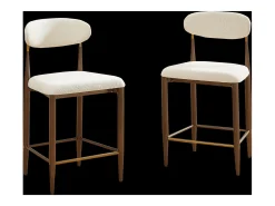 Conjunto de 2 bancos de bar, com 94 cm de altura - Estrutura em metal castanho e dourado - Tecido bege