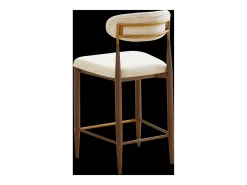 Conjunto de 2 bancos de bar, com 94 cm de altura - Estrutura em metal castanho e dourado - Tecido bege