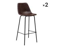Conjunto de 2 bancos de bar LUCIEN vintage castanhos - Altura do assento 75cm