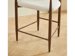 Conjunto de 2 bancos de bar com apoio de braços - Tecido bege - Estrutura em metal castanho e dourado