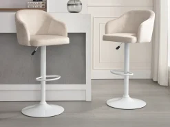 Conjunto de 2 banquetas de bar em tecido e metal - Creme e branco - CARSTEN