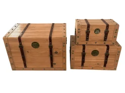 Conjunto de 3 baús em madeira de abeto e MDF - 3 tamanhos - Natural - ESPARTA