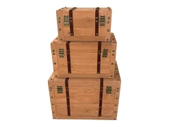 Conjunto de 3 baús em madeira de abeto e MDF - 3 tamanhos - Natural - ESPARTA