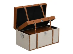Conjunto de 3 baús JACINTO - Revestimento em pele sintética e tecido - Castanho e taupe - 3 tamanhos