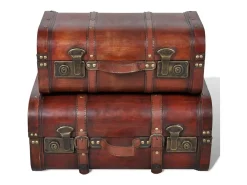 Conjunto de 2 baus de madeira castanhos 2 peças
