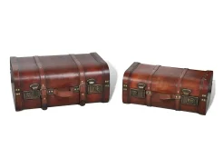 Conjunto de 2 baus de madeira castanhos 2 peças