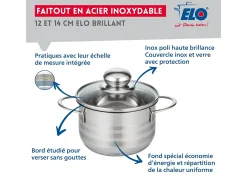 Conjunto de 2 Caçarolas em Aço Inoxidável Sem PFAS 12 e 14 cm Elo Brilhante - Compatível com Todos os Fogões, Antiaderente, Durável