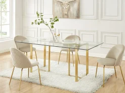 Conjunto de 2 cadeiras - Veludo e metal dourado - Bege. MELBOURNE