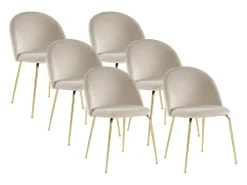 Conjunto de 6 cadeiras - Veludo e metal dourado - Bege. MELBOURNE