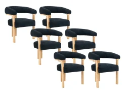 Conjunto de 6 cadeiras apoios de braço tecido bouclé e hévea preto e natural LIVELIA