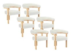 Conjunto de 6 cadeiras apoios de braço tecido bouclé e hévea branco e natural LIVELIA