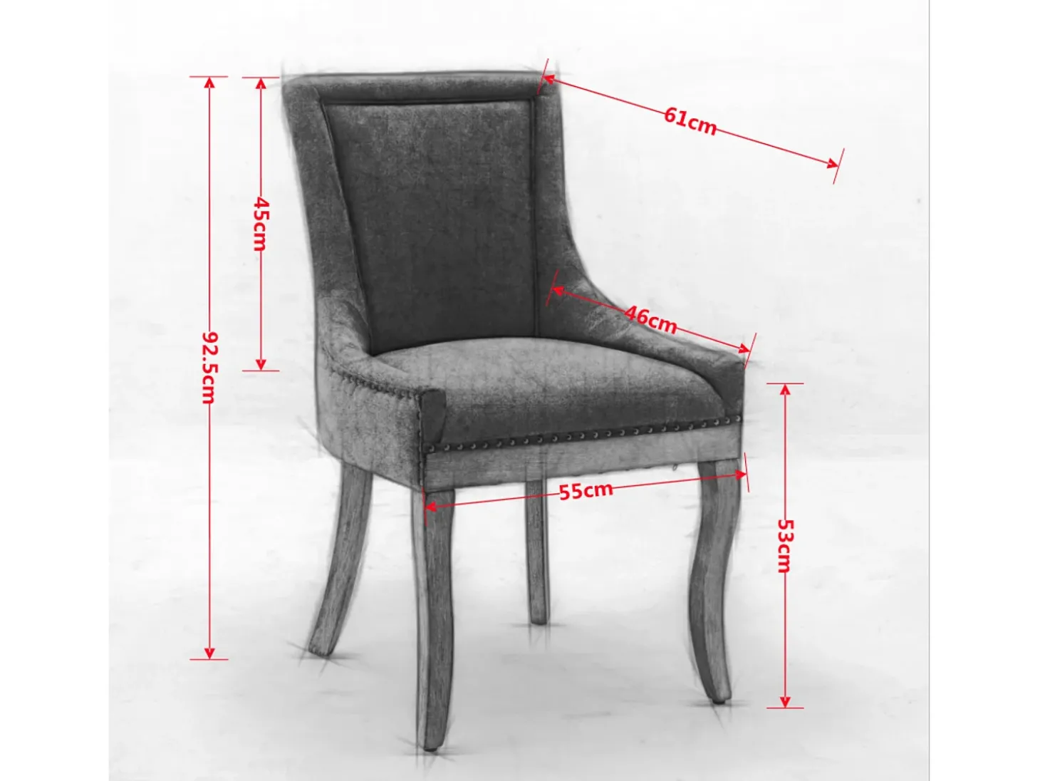 Conjunto de 2 cadeiras bege com pernas curvas em madeira e acabamento em tachas