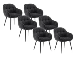 Conjunto de 6 cadeiras com apoios de braço tecido texturizado e metal preto LASSANDRA