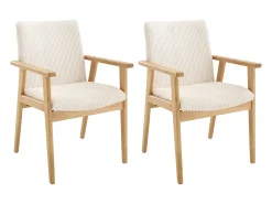 Conjunto de 2 cadeiras com braços em veludo canelado e madeira de hevea - Creme - FILDON