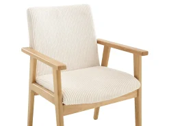 Conjunto de 2 cadeiras com braços em veludo canelado e madeira de hevea - Creme - FILDON