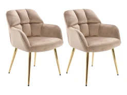 Conjunto de 2 cadeiras com apoios de braço veludo e metal dourado, cor bege PEGA