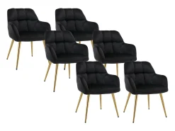 Conjunto de 6 cadeiras com apoios de braço em veludo e metal dourado cor preta - PEGA