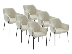 Conjunto de 6 cadeiras com apoios de braço tecido bouclé e metal preto - Creme - AKETI
