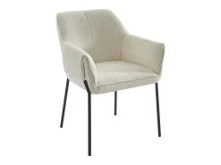 Conjunto de 6 cadeiras com apoios de braço tecido bouclé e metal preto - Creme - AKETI