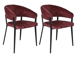 Conjunto de 2 cadeiras com braços em tecido texturizado e metal preto - Bordeaux - AVRELA