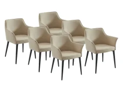 Conjunto de 6 cadeiras com braços em imitação de couro e metal preto - Bege - MIALOV