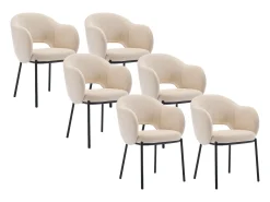 Conjunto de 6 cadeiras com braços em tecido texturizado e metal preto - Bege - ACACILIO
