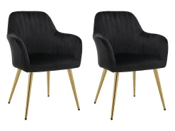 Conjunto de 2 cadeiras com apoios de braço veludo e metal dourado cor preta ELEANA