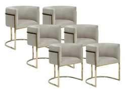 Conjunto de 6 cadeiras com apoios de braços veludo e aço inoxidável bege e dourado PERIA de Pascal Morabito
