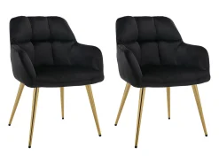 Conjunto de 2 cadeiras com apoios de braço em veludo e metal dourado cor preta - PEGA