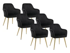Conjunto de 6 cadeiras com apoios de braço veludo e metal dourado cor preta ELEANA