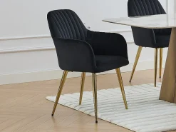 Conjunto de 6 cadeiras com apoios de braço veludo e metal dourado cor preta ELEANA
