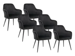 Conjunto de 6 cadeiras com apoios de braços em veludo e metal preto cor preta - ELEANA